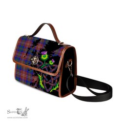 ScotsTee Shop Scottish Chisholm Hunting Modern Clan Tartan Canvas Bag Celtic Knot and Thistle with Scotland Map Bag