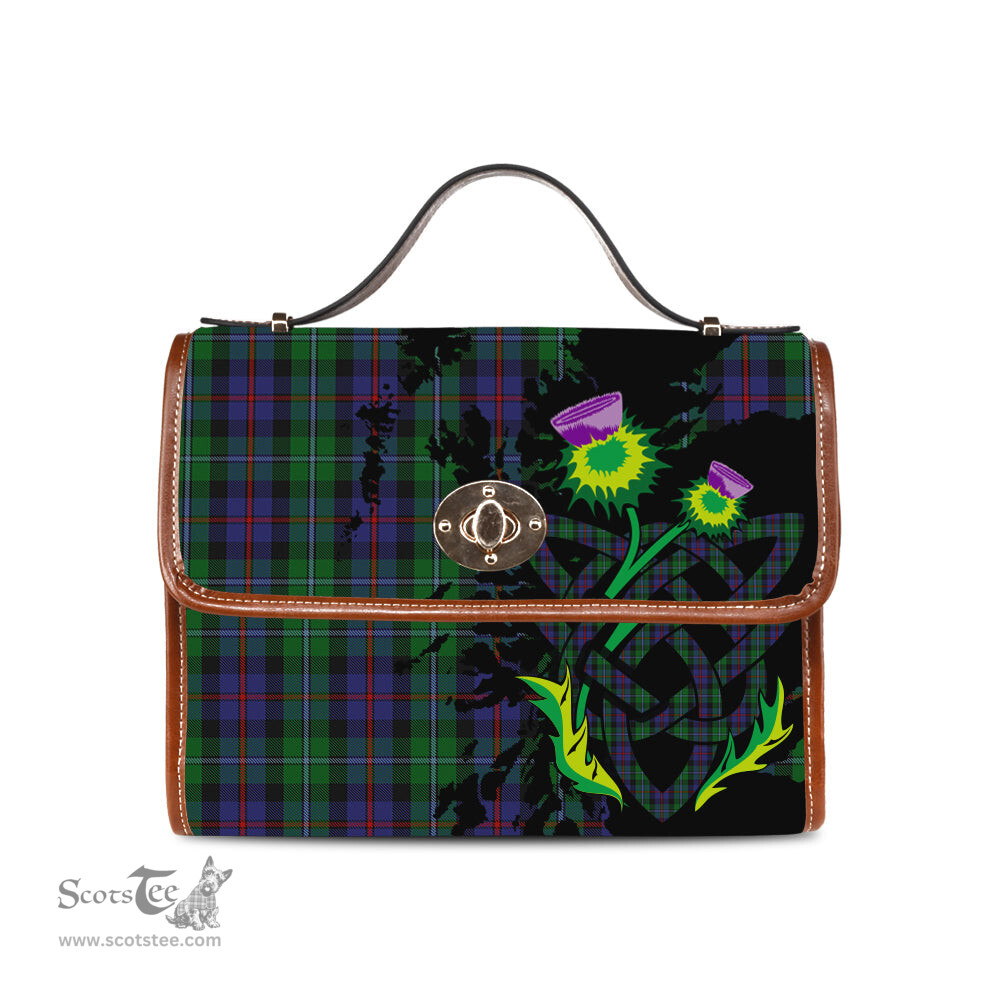 ScotsTee Shop Scottish Campbell of Cawdor Clan Tartan Canvas Bag Celtic Knot and Thistle with Scotland Map Bag
