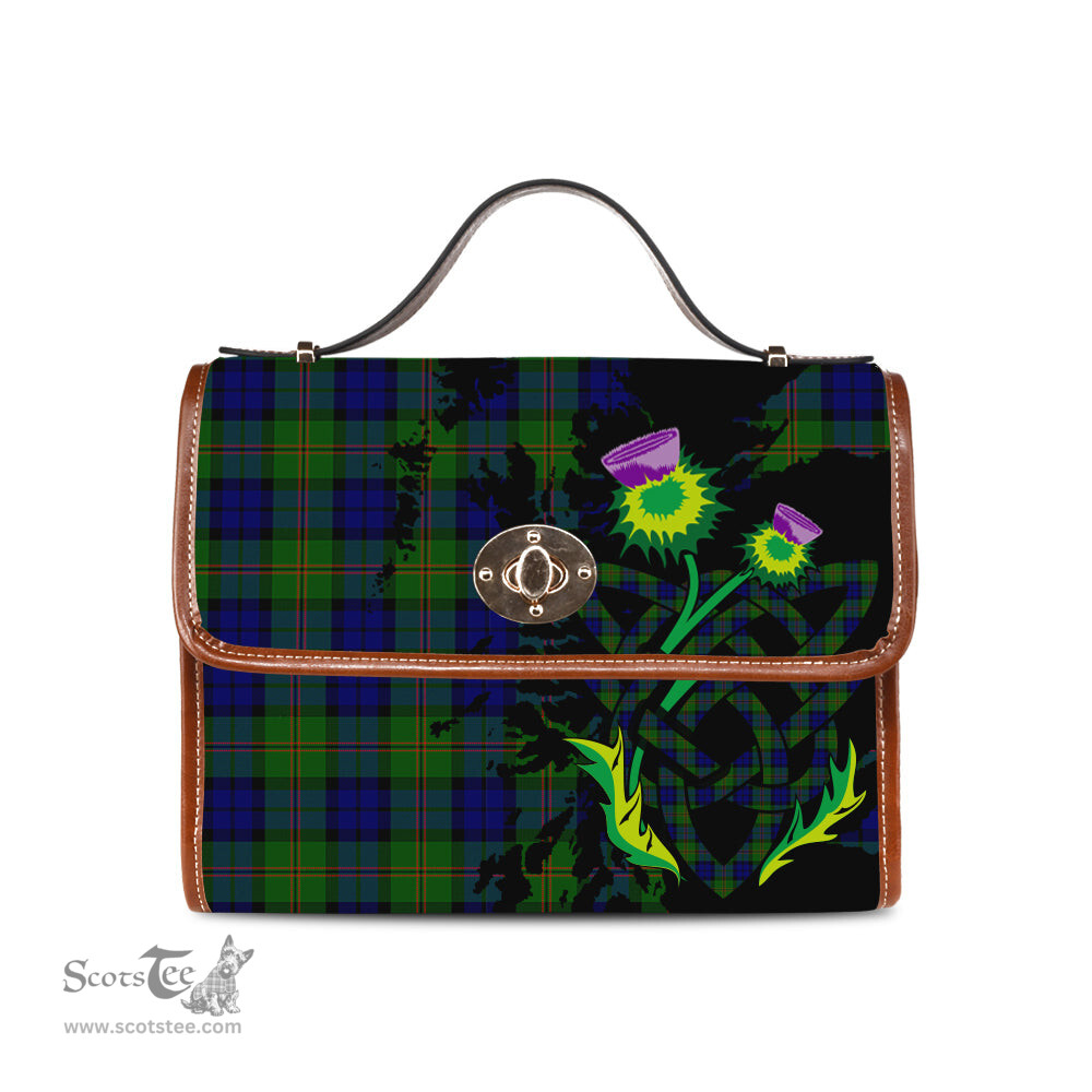 ScotsTee Shop Scottish Dundas Modern Clan Tartan Canvas Bag Celtic Knot and Thistle with Scotland Map Bag