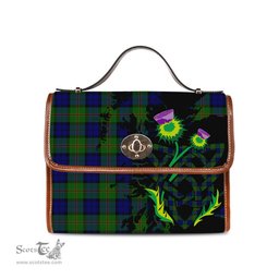 ScotsTee Shop Scottish Dundas Modern Clan Tartan Canvas Bag Celtic Knot and Thistle with Scotland Map Bag