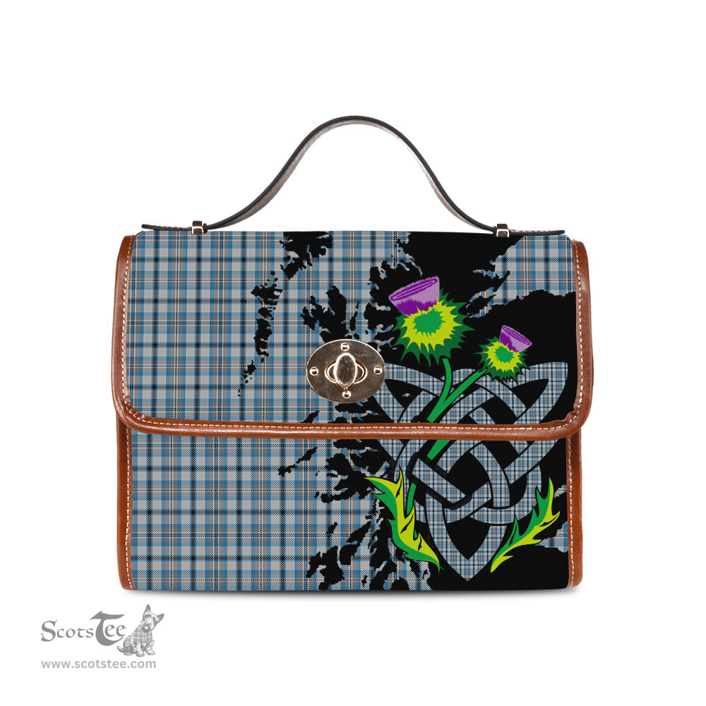 ScotsTee Shop Scottish Conquergood Clan Tartan Canvas Bag Celtic Knot and Thistle with Scotland Map Bag