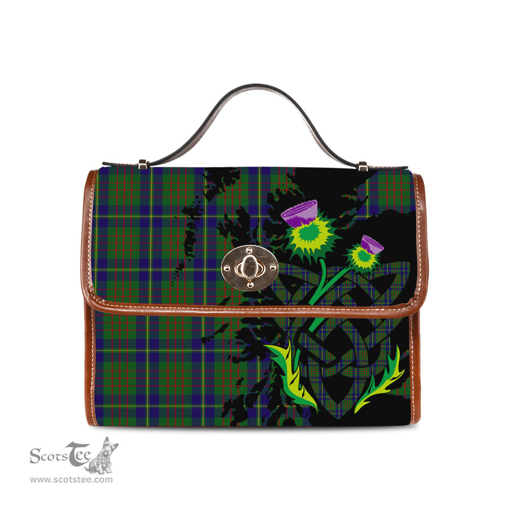 ScotsTee Shop Scottish Cameron of Lochiel Hunting Clan Tartan Canvas Bag Celtic Knot and Thistle with Scotland Map Bag
