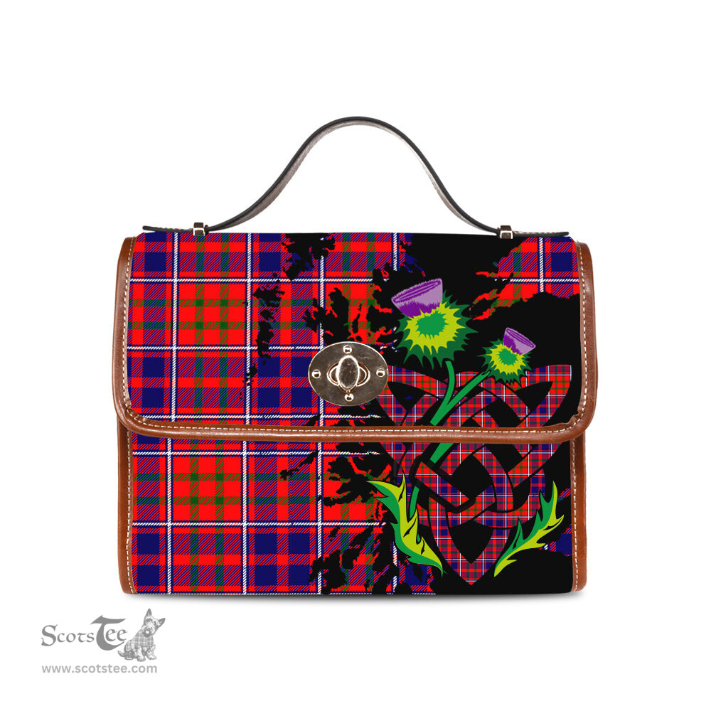 ScotsTee Shop Scottish Cameron of Lochiel Modern Clan Tartan Canvas Bag Celtic Knot and Thistle with Scotland Map Bag