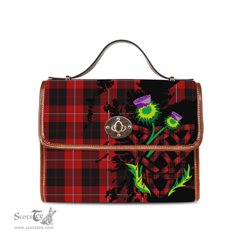 ScotsTee Shop Scottish Cunningham Clan Tartan Canvas Bag Celtic Knot and Thistle with Scotland Map Bag
