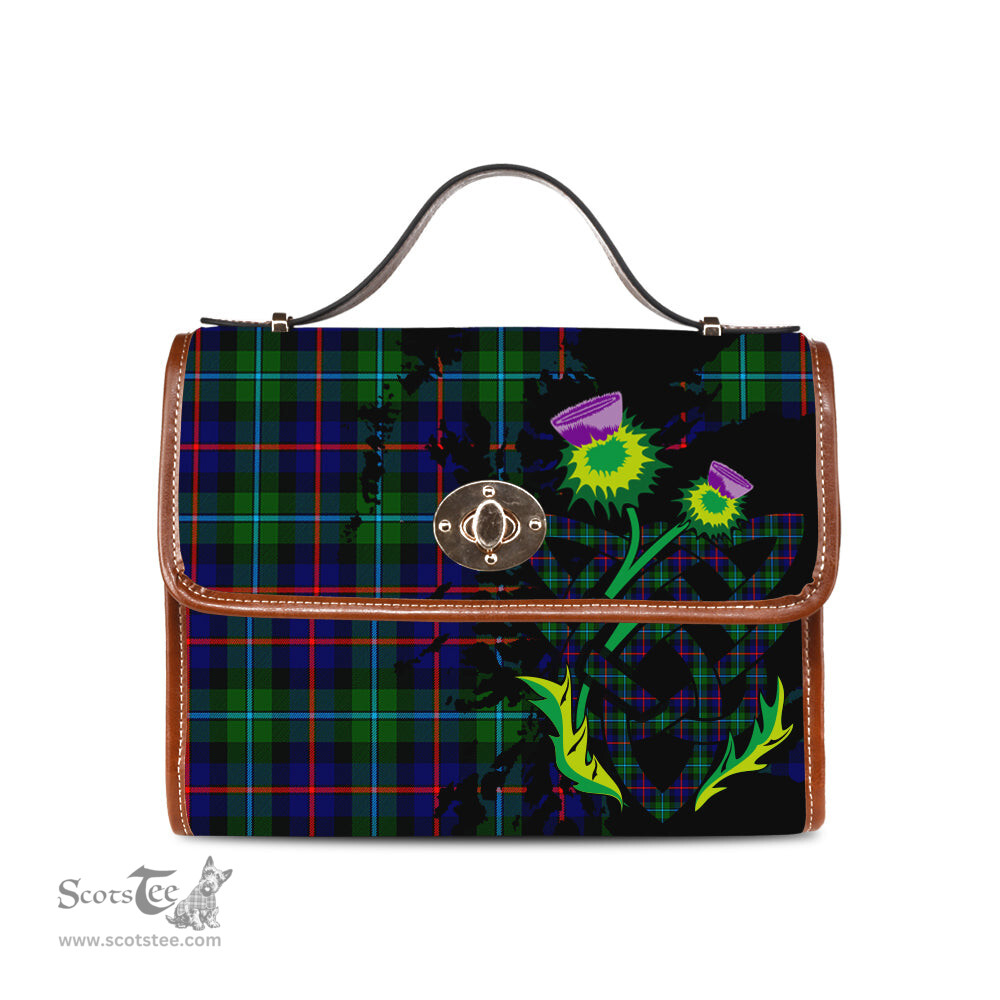 ScotsTee Shop Scottish Calder Modern Clan Tartan Canvas Bag Celtic Knot and Thistle with Scotland Map Bag