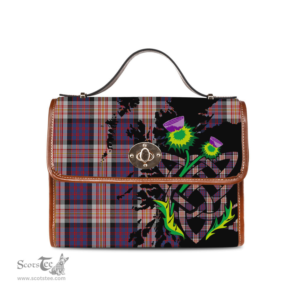 ScotsTee Shop Scottish Carnegie Clan Tartan Canvas Bag Celtic Knot and Thistle with Scotland Map Bag