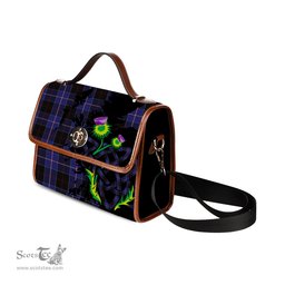 ScotsTee Shop Scottish Dunlop Clan Tartan Canvas Bag Celtic Knot and Thistle with Scotland Map Bag