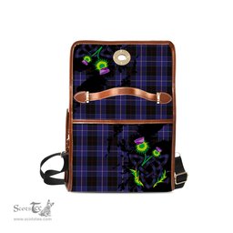 ScotsTee Shop Scottish Dunlop Clan Tartan Canvas Bag Celtic Knot and Thistle with Scotland Map Bag