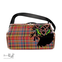 ScotsTee Shop Scottish Drummond of Strathallan Modern Clan Tartan Canvas Bag Celtic Knot and Thistle with Scotland Map Bag