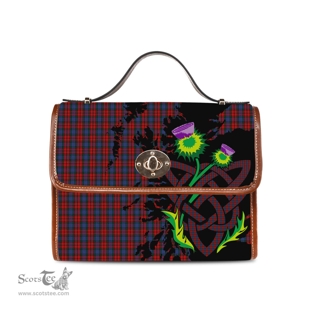 ScotsTee Shop Scottish Clerk Clan Tartan Canvas Bag Celtic Knot and Thistle with Scotland Map Bag