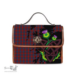 ScotsTee Shop Scottish Clerk Clan Tartan Canvas Bag Celtic Knot and Thistle with Scotland Map Bag