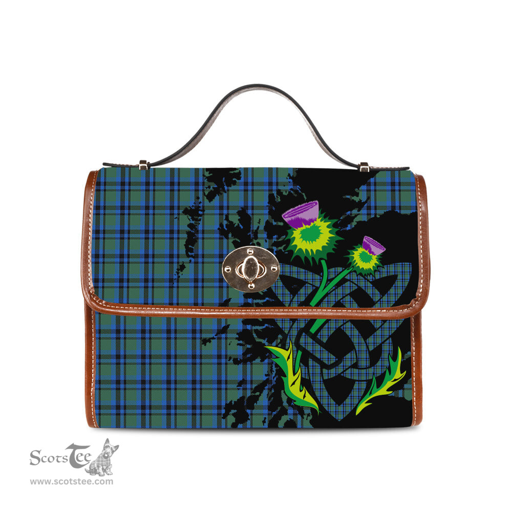 ScotsTee Shop Scottish Falconer Clan Tartan Canvas Bag Celtic Knot and Thistle with Scotland Map Bag