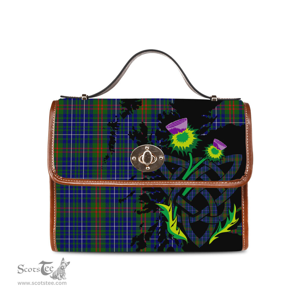 ScotsTee Shop Scottish Edmonstone of Duntreath Clan Tartan Canvas Bag Celtic Knot and Thistle with Scotland Map Bag