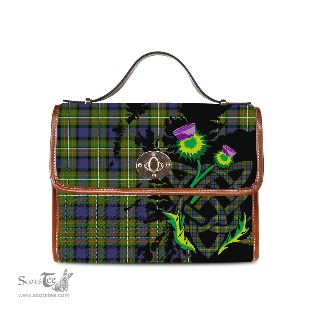 ScotsTee Shop Scottish Ferguson Modern Clan Tartan Canvas Bag Celtic Knot and Thistle with Scotland Map Bag