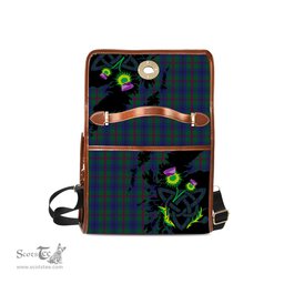 ScotsTee Shop Scottish Laurie Clan Tartan Canvas Bag Celtic Knot and Thistle with Scotland Map Bag