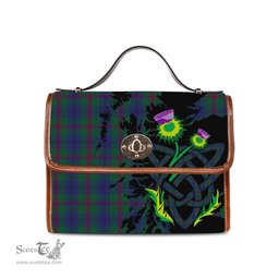 ScotsTee Shop Scottish Laurie Clan Tartan Canvas Bag Celtic Knot and Thistle with Scotland Map Bag