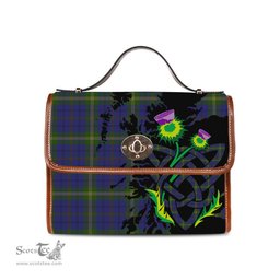 ScotsTee Shop Scottish Joss Clan Tartan Canvas Bag Celtic Knot and Thistle with Scotland Map Bag