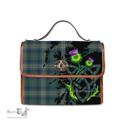 ScotsTee Shop Scottish Kennedy Modern Clan Tartan Canvas Bag Celtic Knot and Thistle with Scotland Map Bag