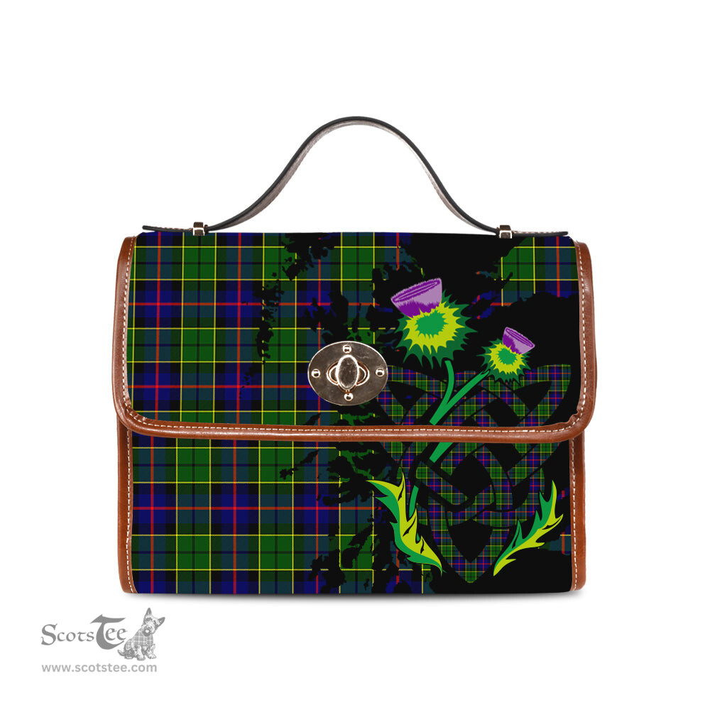 ScotsTee Shop Scottish Forsyth Modern Clan Tartan Canvas Bag Celtic Knot and Thistle with Scotland Map Bag