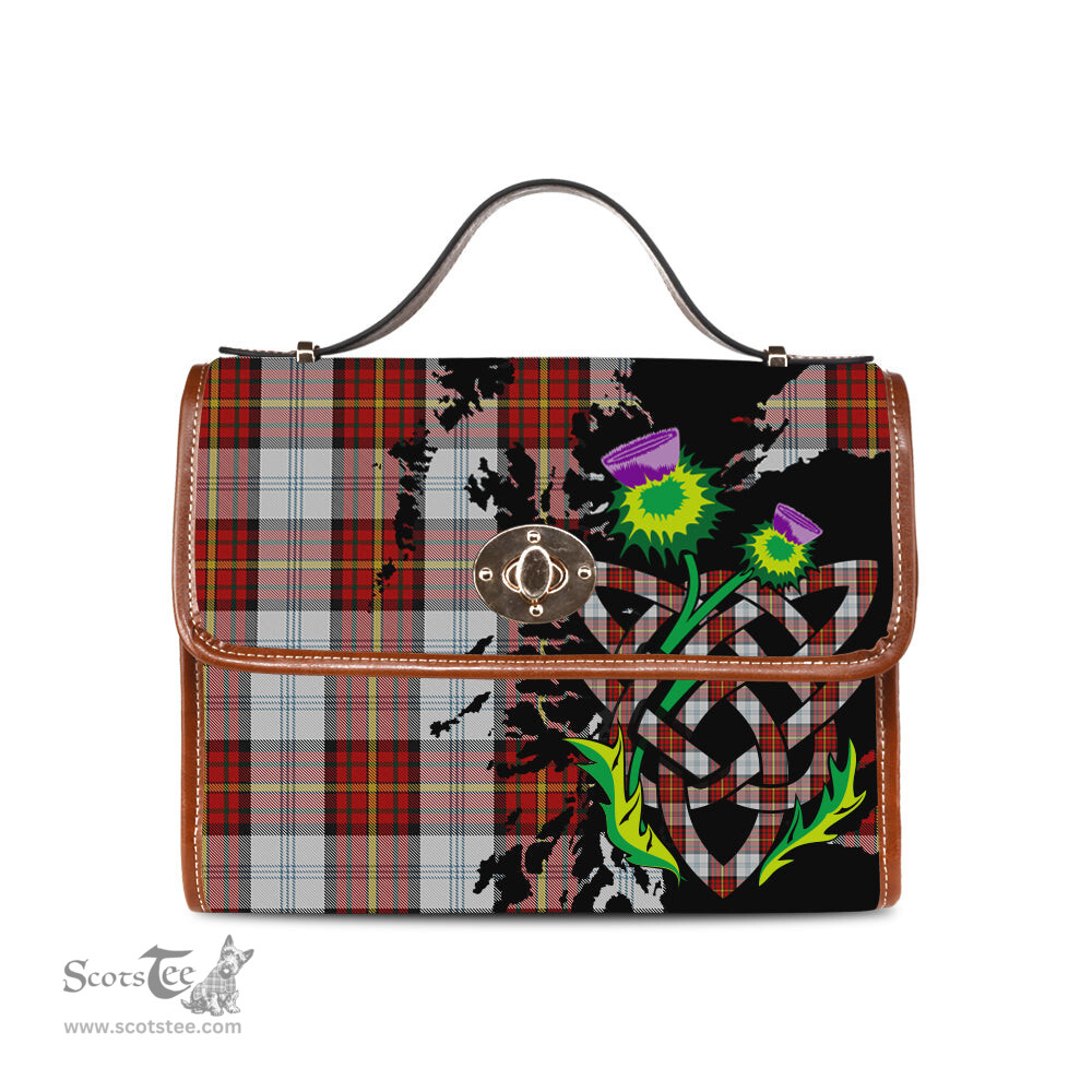 ScotsTee Shop Scottish Gillies Red Dress Clan Tartan Canvas Bag Celtic Knot and Thistle with Scotland Map Bag