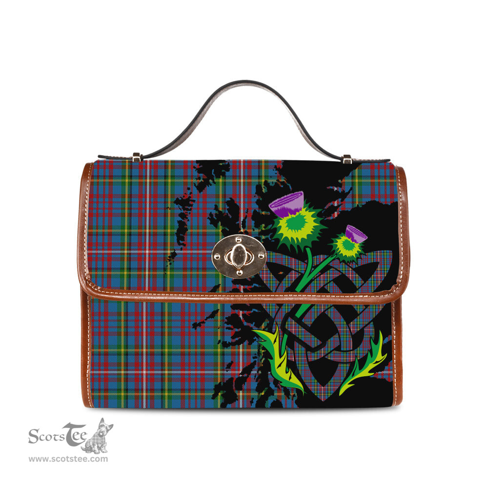 ScotsTee Shop Scottish Hyndman Clan Tartan Canvas Bag Celtic Knot and Thistle with Scotland Map Bag
