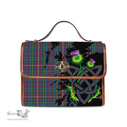 ScotsTee Shop Scottish Hyndman Clan Tartan Canvas Bag Celtic Knot and Thistle with Scotland Map Bag