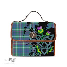 ScotsTee Shop Scottish Inglis Ancient Clan Tartan Canvas Bag Celtic Knot and Thistle with Scotland Map Bag