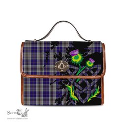ScotsTee Shop Scottish Hanna of Stirlingshire Clan Tartan Canvas Bag Celtic Knot and Thistle with Scotland Map Bag