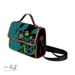 ScotsTee Shop Scottish Irvine Ancient Clan Tartan Canvas Bag Celtic Knot and Thistle with Scotland Map Bag