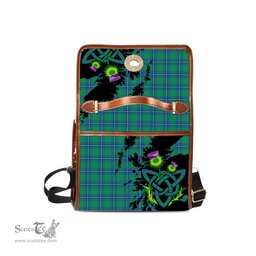 ScotsTee Shop Scottish Irvine Ancient Clan Tartan Canvas Bag Celtic Knot and Thistle with Scotland Map Bag