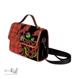 ScotsTee Shop Scottish Grant Weathered Clan Tartan Canvas Bag Celtic Knot and Thistle with Scotland Map Bag