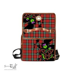 ScotsTee Shop Scottish Kerr Ancient Clan Tartan Canvas Bag Celtic Knot and Thistle with Scotland Map Bag