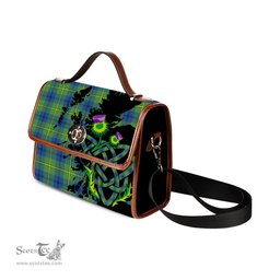 ScotsTee Shop Scottish Johnston Ancient Clan Tartan Canvas Bag Celtic Knot and Thistle with Scotland Map Bag