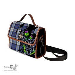 ScotsTee Shop Scottish Gillies Dress Blue Clan Tartan Canvas Bag Celtic Knot and Thistle with Scotland Map Bag