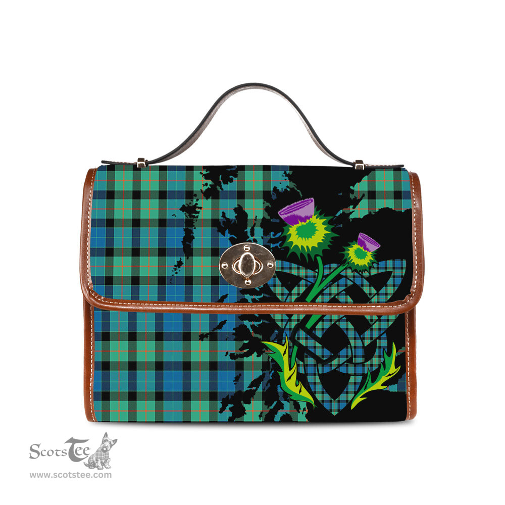 ScotsTee Shop Scottish Gunn Ancient Clan Tartan Canvas Bag Celtic Knot and Thistle with Scotland Map Bag