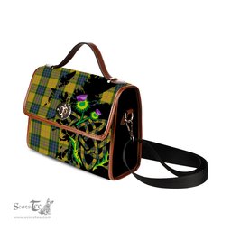 ScotsTee Shop Scottish Fraser Yellow Clan Tartan Canvas Bag Celtic Knot and Thistle with Scotland Map Bag