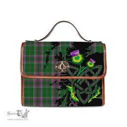 ScotsTee Shop Scottish Gray Hunting Clan Tartan Canvas Bag Celtic Knot and Thistle with Scotland Map Bag