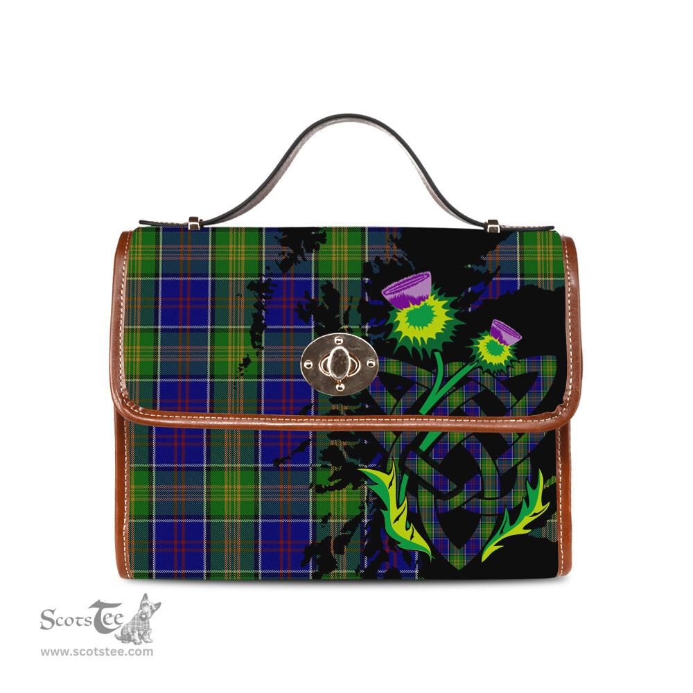 ScotsTee Shop Scottish Greene Clan Tartan Canvas Bag Celtic Knot and Thistle with Scotland Map Bag