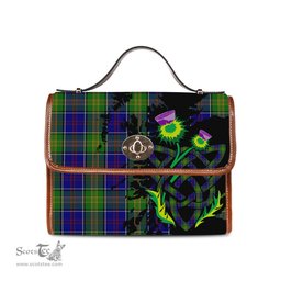 ScotsTee Shop Scottish Greene Clan Tartan Canvas Bag Celtic Knot and Thistle with Scotland Map Bag