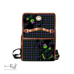 ScotsTee Shop Scottish Galbraith Modern Clan Tartan Canvas Bag Celtic Knot and Thistle with Scotland Map Bag