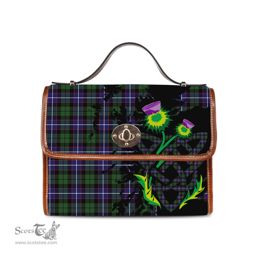 ScotsTee Shop Scottish Galbraith Modern Clan Tartan Canvas Bag Celtic Knot and Thistle with Scotland Map Bag