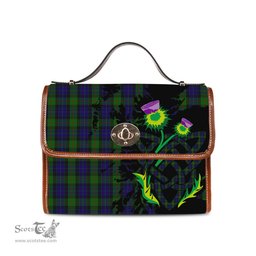 ScotsTee Shop Scottish Gunn Clan Tartan Canvas Bag Celtic Knot and Thistle with Scotland Map Bag