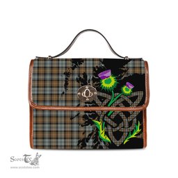 ScotsTee Shop Scottish Gordon Weathered Clan Tartan Canvas Bag Celtic Knot and Thistle with Scotland Map Bag