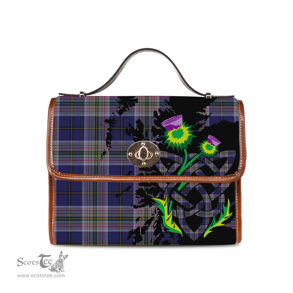 ScotsTee Shop Scottish Heston Clan Tartan Canvas Bag Celtic Knot and Thistle with Scotland Map Bag