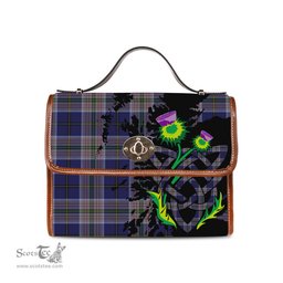 ScotsTee Shop Scottish Heston Clan Tartan Canvas Bag Celtic Knot and Thistle with Scotland Map Bag