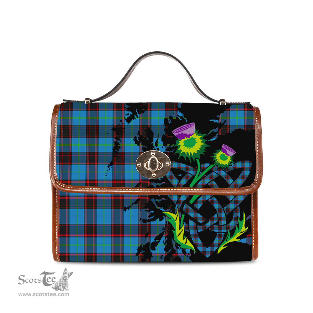 ScotsTee Shop Scottish Home Ancient Clan Tartan Canvas Bag Celtic Knot and Thistle with Scotland Map Bag