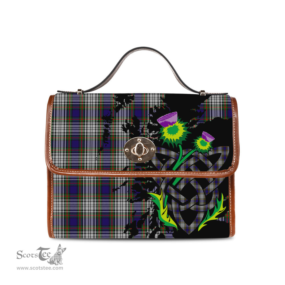 ScotsTee Shop Scottish Highfield Dress Clan Tartan Canvas Bag Celtic Knot and Thistle with Scotland Map Bag