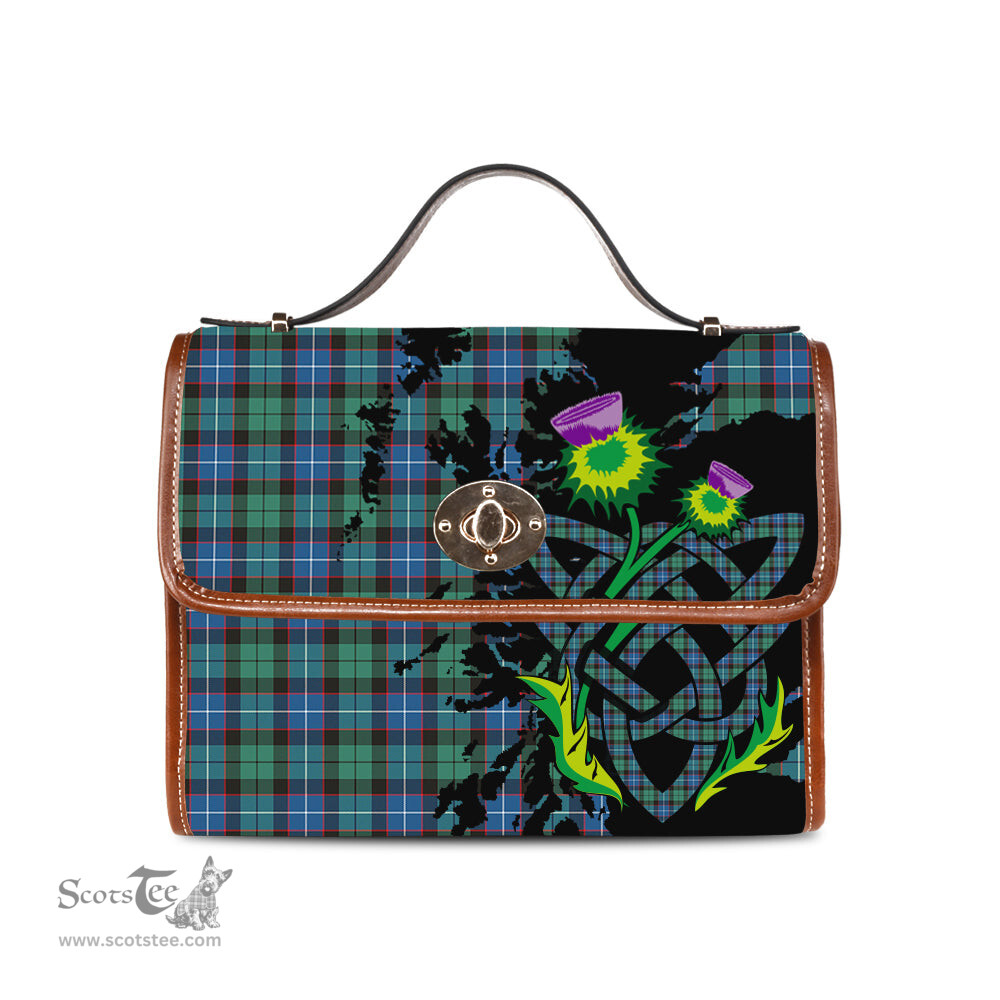 ScotsTee Shop Scottish Hunter Ancient Clan Tartan Canvas Bag Celtic Knot and Thistle with Scotland Map Bag