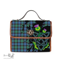ScotsTee Shop Scottish Hunter Ancient Clan Tartan Canvas Bag Celtic Knot and Thistle with Scotland Map Bag