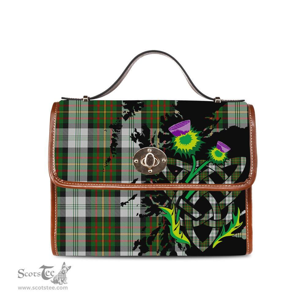 ScotsTee Shop Scottish Gillies Dress Green Clan Tartan Canvas Bag Celtic Knot and Thistle with Scotland Map Bag